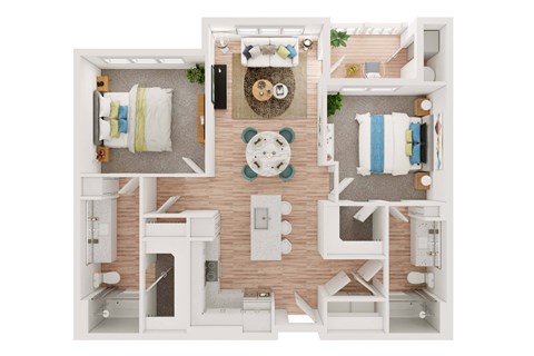 Floor plan for 2 beds, 2 baths, 1035 sqft